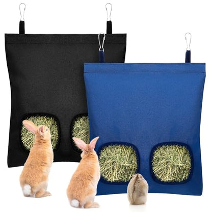 UPINS 2 Pack Guinea Pig Hay Feeder Bag,Bunny Rabbit Cage Bag Hanging Holder - color: Black Dark Blue, size: 28 x 25 cm