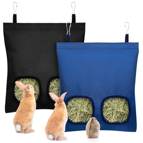 UPINS 2 Pack Guinea Pig Hay Feeder Bag,Bunny Rabbit Cage Bag Hanging Holder - color: Black Dark Blue, size: 28 x 25 cm
