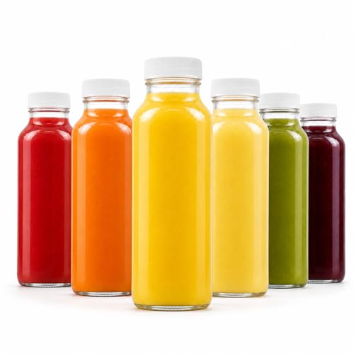 kitchentoolz 8oz Square Glass Juice Shot Bottle with Lid – 6 Pack 8 oz Milk Glass Bottles with Lids for Lunch Box, Airtight Reusable Drinking Jars for Smoothies, Yogurt, Kefir, Juice & Water - color: 8oz, style: 6 Pack