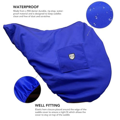 Harrison Howard Premium English Saddle Cover, Waterproof & Breathable Fleece-Lined Protective Saddle Cover - color: Champion Blue, size: Dressage-One Size