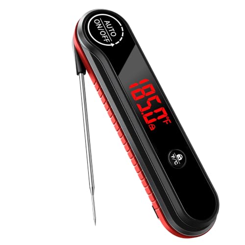 0.3s Instant Read Meat Thermometer, IP67 Waterproof (Red) - color: Red