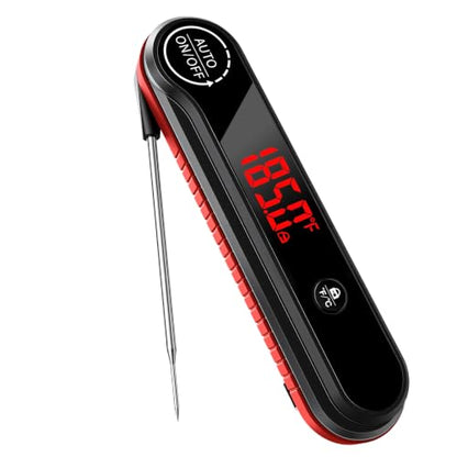 0.3s Instant Read Meat Thermometer, IP67 Waterproof (Red) - color: Red