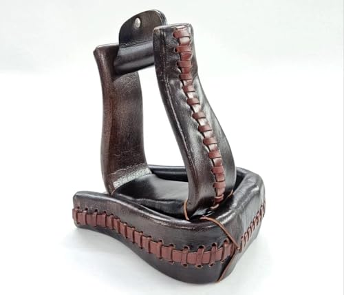 Western Leather Horse Riding Stirrups – Handcrafted Leather Covered Stirrups Pair with Braided Design Equestrian Saddle Stirrup for Riding & Training