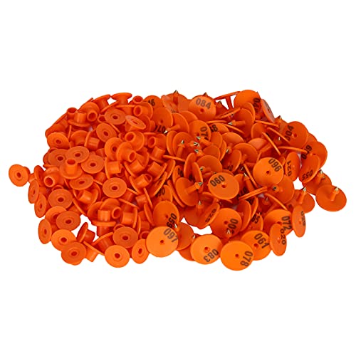 100 Sets Livestock Ear Tags, Durable Orange Plastic Ear Tag for Sheep and Goats, Animal Identification Tags for Farm Management (Orange Colored Earmark)
