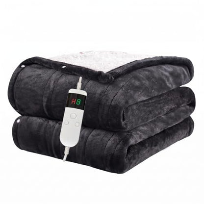 Heated Blanket Electric Throw, 50"x60" Soft Flannel Heating Blanket with 8 Hours Auto Off 10 Fast Heating Levels Machine Washable Sherpa Heated Throw Blanket with Overheating Protection - color: Black, size: Throw(50" x 60")