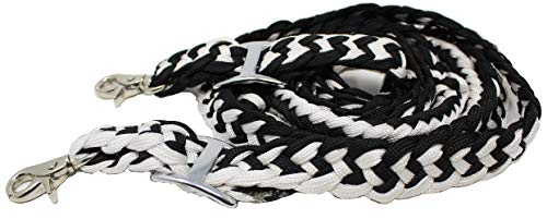 CHALLENGER Roping Knotted Horse Tack Western Barrel Reins Rein Nylon Braided 8 Ft. Black WH 60703 - color: Black White