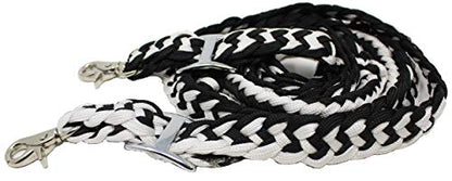 CHALLENGER Roping Knotted Horse Tack Western Barrel Reins Rein Nylon Braided 8 Ft. Black WH 60703 - color: Black White