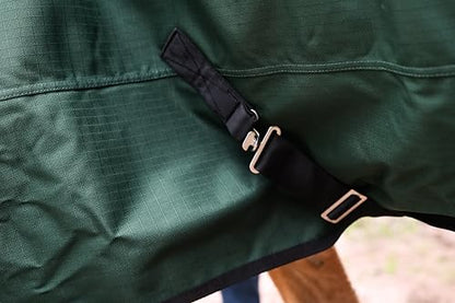 AJ Tack 1200D Waterproof Winter Horse Blanket - 400g Heavyweight Turnout with Fleece Collar, Shoulder Gussets & Tail Flap - Green 76" - color: Green, size: 76 Inches