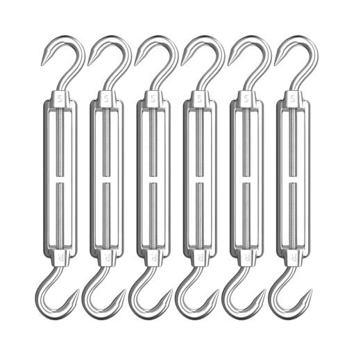 AUTMATCH M5 Hook&Hook Turnbuckle - 304 Stainless Steel Wire Rope Tensioner | Adjustable Turnbuckle for Cable Railing, Fence & Shade Sail Hardware, Wire Rope Tension Kit, 6-Pack, Silver - color: Silver Tone - Hook & Hook, size: M5