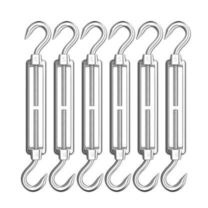 AUTMATCH M5 Hook&Hook Turnbuckle - 304 Stainless Steel Wire Rope Tensioner | Adjustable Turnbuckle for Cable Railing, Fence & Shade Sail Hardware, Wire Rope Tension Kit, 6-Pack, Silver - color: Silver Tone - Hook & Hook, size: M5