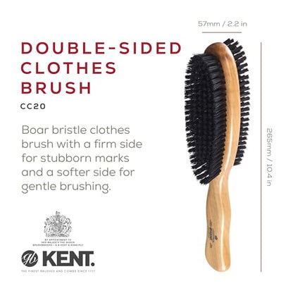 Kent CC20 Double Sided Cherrywood Clothes Brush and Lint Remover, Firm Side for Dust and Dirt, Soft Side for Gentle Brushing for Keeping Fabrics Free from Fibres, Fluff and Pet Hair, Made in England - style: CC20