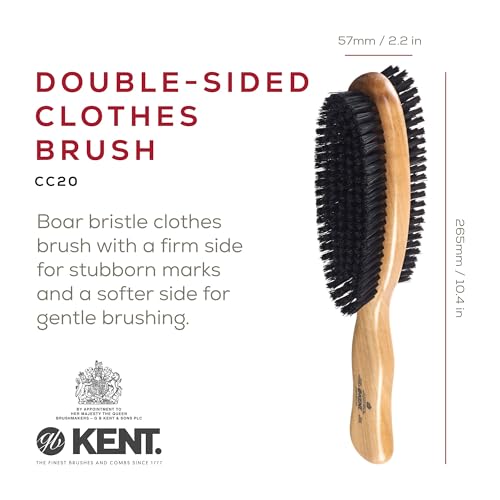 Kent CC20 Double Sided Cherrywood Clothes Brush and Lint Remover, Firm Side for Dust and Dirt, Soft Side for Gentle Brushing for Keeping Fabrics Free from Fibres, Fluff and Pet Hair, Made in England - style: CC20