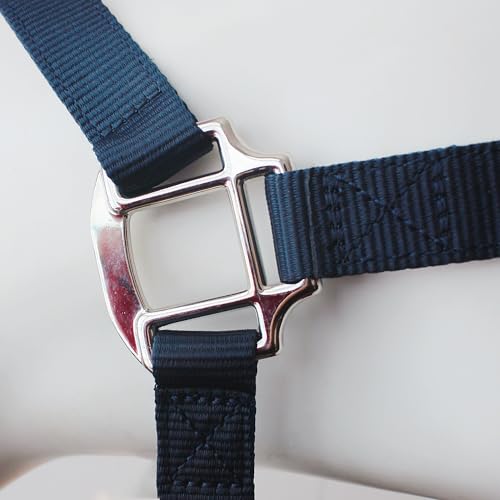 Heavy Duty Soft Nylon Horse Halter, Padded and Adjustable, Chin and Throat Snap Hook Halters for Horses, Heavy-Duty Metal Buckle - color: Dark Blue