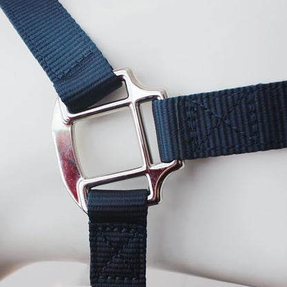 Heavy Duty Soft Nylon Horse Halter, Padded and Adjustable, Chin and Throat Snap Hook Halters for Horses, Heavy-Duty Metal Buckle - color: Dark Blue