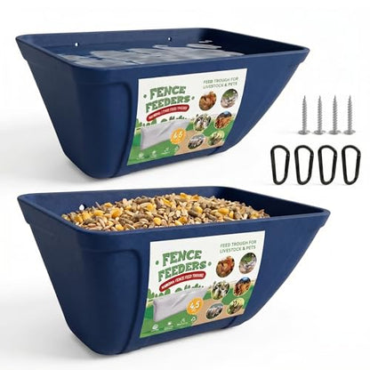 Hanging Chicken Feeder Waterer Heavy Duty BPA-Free Plastic Feed Trough, Fence Mount Livestock Feeding Bucket, Backyard Poultry Farm Supplies for Duck, Turkey, Goat, Sheep, 2 Pack, Blue - color: Blue