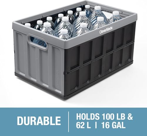 CleverMade Collapsible Storage Bins With Lids, 62L 3 Pack, 100 lb, Stone - color: Stone, size: 62L - 3 Pack