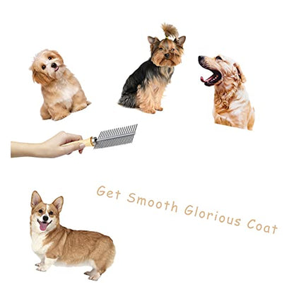 Dog Cat Pet Comb Double-Sided Grooming Brush Metal Comb for Loosening up Removing Mats Debris Tangles and Knots Wooden Handle Stainless Steel Tooth Perfect for Honghair Pets - color: Double-Sided Teech