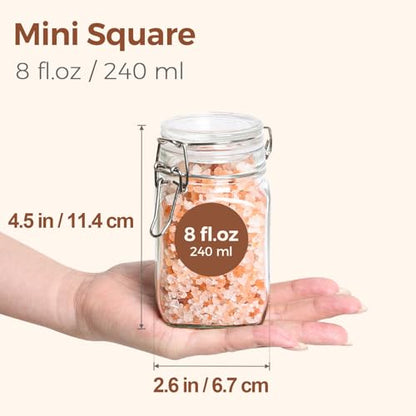 ComSaf Square Glass Spice Jars 8 oz 6 Pack with Labels and Funnel Set - size: 8oz*6