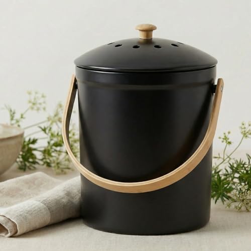Beautiful Kitchen Compost Bin with Smell Proof Lid for Your Countertop - color: Black