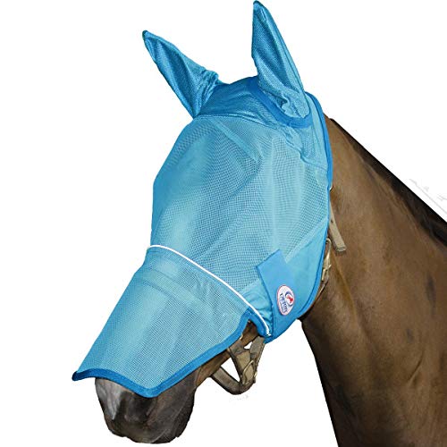 Derby Originals Reflective Fly Mask with One Year Warranty - with Ears and Nose Cover - color: Summer Blue