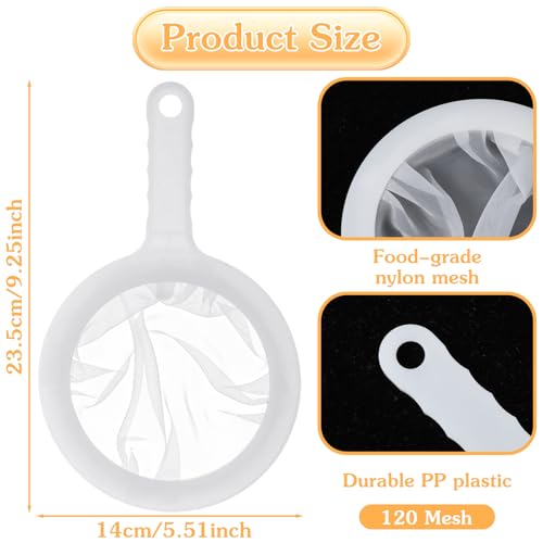 2PCS Extra Fine Mesh Strainer 120 Mesh Nylon Ultra Fine Mesh Strainer with Handle for Filtering Yogurt Juice Coffee Milk Honey Matcha Kitchen