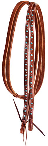 CHALLENGER Horse Western 8ft Harness Leather Split Reins Rhinestones 6683 - color: Turquoise Crystal Tan Leather