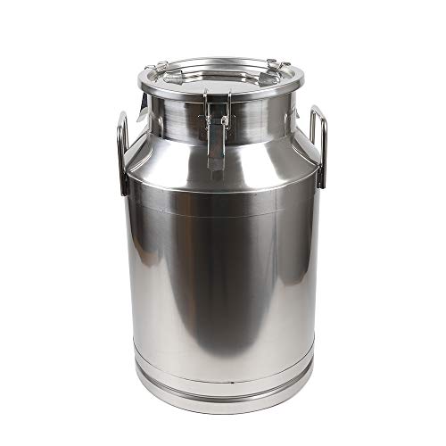Milk Can Milk Bottle, 20/30/ 40/50/ 60L Stainless Steel Heavy Duty Milk Jug Wine Pail Bucket Square Liquid Container Storage with Embedded Silicone Sealed Lid for Home Restaurant Bar Silver (40L) - size: 40L