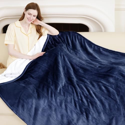 Heated Throw Navy, Ultra Soft Flannel Sherpa, Gift for Grandma - color: 07 - Navy, size: Throw - 50" x 60"