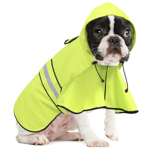 Waterproof Puppy Rain Jacket - Adjustable Reflective Dog Raincoat, Lightweight Dog Hooded Slicker Poncho Raincoats for Small to X- Large Dogs and Puppies (Neon Green, Small) - color: Neon Green, size: Small