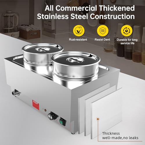 Valgus Commercial Stainless Steel Bain Marie Food Warmer 2 Round Pots - size: 2 Round Pots with Tap