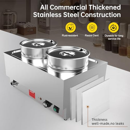 Valgus Commercial Stainless Steel Bain Marie Food Warmer 2 Round Pots - size: 2 Round Pots with Tap
