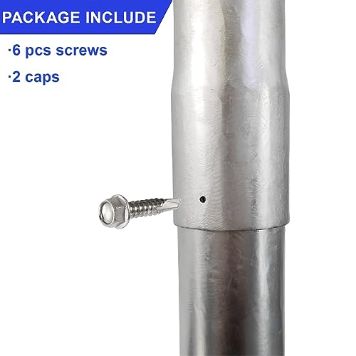 2 Pack 2-3/8" OD Metal Post Extender, 12" Fence Post Extension Height, Hot-dip Galvanized Steel, Includes Screws and Caps - size: 2-3/8 in dia x 12 in