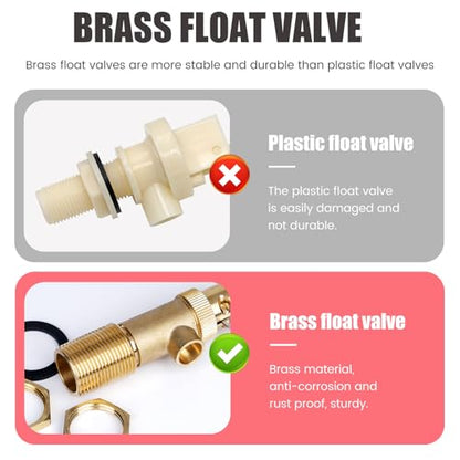 3/4 Inch Float Valve, Brass Water Float Valve for Water Tank, Float Ball Valve with Adjustable Arm for Livestock Waterer, Fountain, Aquarium, Aquaculture, Auto Water Level Control (1, green)