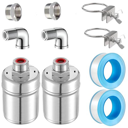 2pcs Stainless Steel Automatic Water Float Valve - 1/2in & 3/4in Dual Connections, Heavy-Duty Water Level Control for Livestock Trough, Fish Tank, Swimming Pool, No-Leak Design
