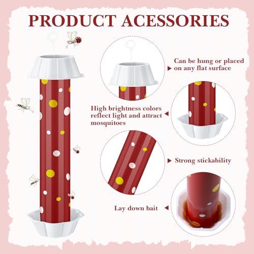 12 Pcs Sticky Fly Trap Fly Stick Indoor Outdoor Long Lasting Adhesive Fly Catcher with Hanging Hook for Wasps Gnats Bugs Insects Moths Fruit Flies Mosquitoes Spiders Fleas (Red, White) - color: Red, White