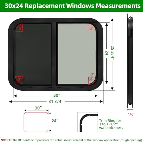 30"W x 24"H RV Windows for Cargo Trailer Camper,Tinted Horizontal Sliding - size: 30"W x 24"H