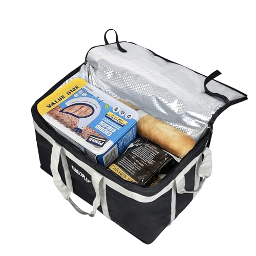 Food Distribution Insulated Bag, Insulated Cold Meal Bag with Attached Bottom and Divider for Hot and Cold Food Outside (No partitioned, Black)