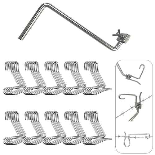Fence Stretcher Tool Kit - 50-Pack 1/4" Wire Tightener Clips + Heavy-Duty Handle for Barbed Wire, Chain Link & Farm Fencing - Rust-Resistant Tensioner for Ranch, Garden, Pasture - style: 50-Pack