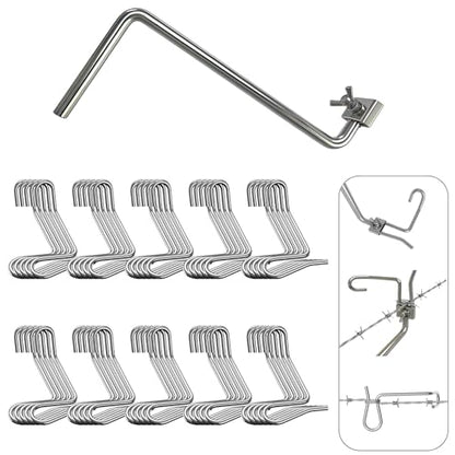 Fence Stretcher Tool Kit - 50-Pack 1/4" Wire Tightener Clips + Heavy-Duty Handle for Barbed Wire, Chain Link & Farm Fencing - Rust-Resistant Tensioner for Ranch, Garden, Pasture - style: 50-Pack