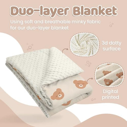 Bear Minky Baby Blanket 30 x 40 Inches for Boys Girls, Soft Plush Receiving Blanket with Dotted Back, Gift for Toddler Newborn Infant Christmas Birthday Baby Shower - color: Bear 1