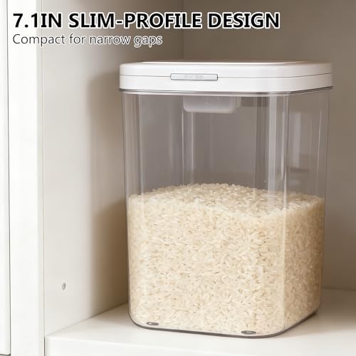 20-25 lbs Rice Dispenser with Measuring Spoon 11.4Qt/12L Tall and Narrow Food Storage Flour Bin Large Airtight Food Storage Rice Container for Kitchen Pantry Organization Slim Space-Saving