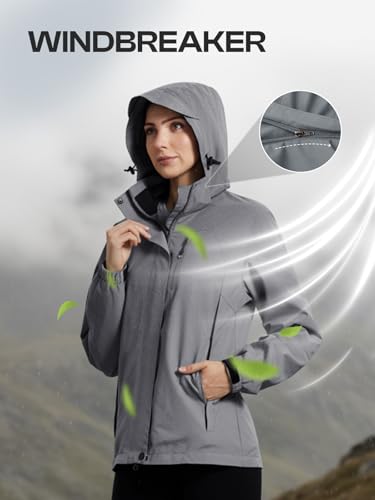 Womens Waterproof Rain jacket Lightweight Raincoat with Removable Hood - color: Grey, size: Small