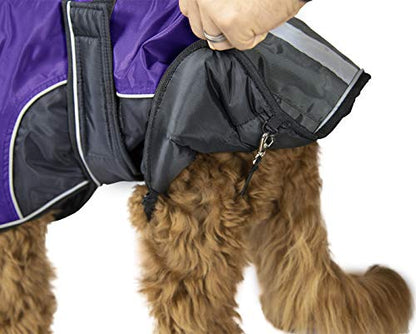 Derby Originals Urban Pet 420D Water Resistant Reflective Winter Dog Parka with Neck Cover & Harness Compatible Opening 220g Heavy Weight - color: Purple/Charcoal, size: Medium