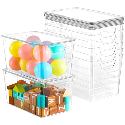 Freebat 6 Pack Clear Storage Bins with Lids, 7 Quart Pantry Organizer Bins | Large, Stackable Plastic Storage Containers, Pantry Organization for Office, Bedroom, Cabinet, Fridge,Kitchen Organization - size: 6 Pack Large