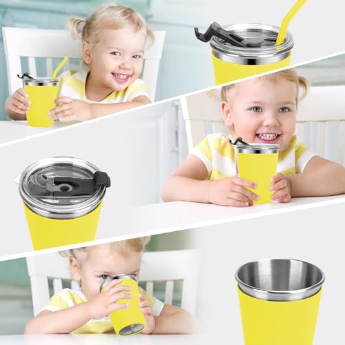 Stainless Steel Kids Cups with Lids, 5 Pack 12oz Spill Proof Cups - color: Orange, Green, Light Blue, Pink, Yellow