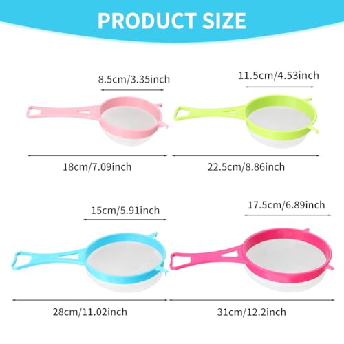 4Pcs Fine Mesh Strainer Set, Solid-Liquid Separator Gadget, Plastic Flour Colander with Non Slip Handles, Kitchen Tools for Yogurt Baking Tea Coffee Juice Pasta(4 Size)
