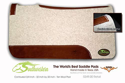 The Montana 100% Extra Fine Wool Made in the USA Saddle Pad by Southwestern 3/4" or 1" Thick and Designer Wear Leather - color: Natural Leathers, size: 30" x 30": 3/4" Inch Thick
