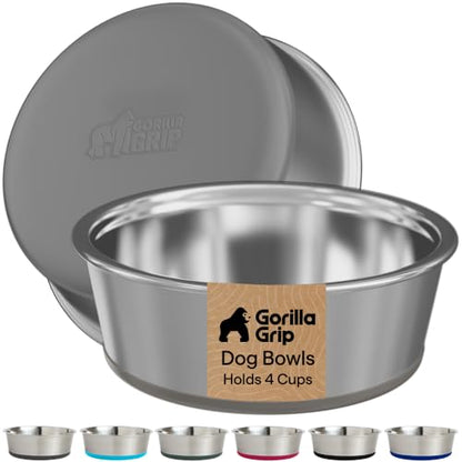 GORILLA GRIP Dog Bowls, Food Grade Stainless Steel, Set of 2, 4 Cup, Gray | 304 Stainless Steel Pet Feeding Bowls Hold 32 fl oz Each, Dishwasher Safe, Rust Resistant, BPA Free Rubber Base - color: Gray, size: 4 Cup (32 Oz)