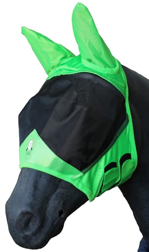 T TEKE Fine Mesh Horse Fly Mask w/Ears, UV Blocking 3D Eye Visor with Extra Fleece Cushioned Forehead, Protection from Insect Pests - color: Green, size: Cob
