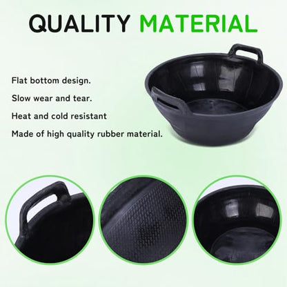 4 Pack 3.1 Gallon Rubber Feed Pan with Handle,Multi-Purpose Flexible Rubber Bucket Pan,Animal Feeding Trough & Dust Bath Container for Horses,Goats,Chickens,Pig,Farm,Garden,DIY